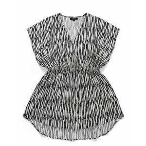 Express Sheer Metallic Stripe V-Neck Blouse Black White Gold w/ Black Cami Large